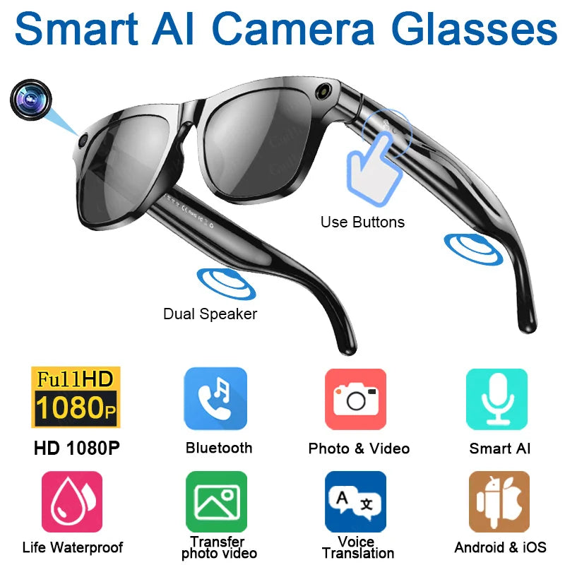 2025 Ray-Ban Style AI Smart Glasses – 100MP Cam, ChatGPT, Waterproof