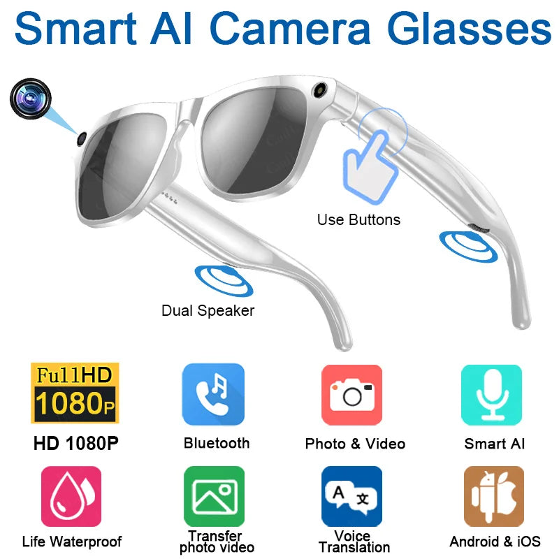 2025 Ray-Ban Style AI Smart Glasses – 100MP Cam, ChatGPT, Waterproof