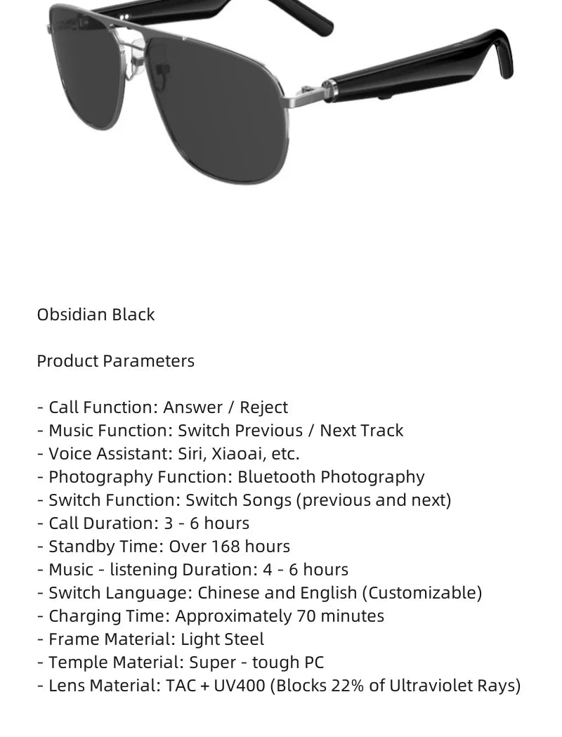 Smart Bluetooth Glasses with AI Headphones – Ray-Ban Style for Pilots