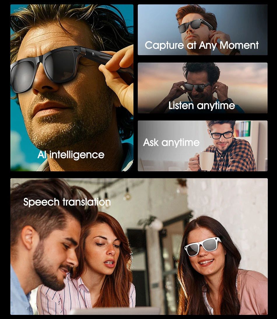 2025 Ray-Ban Style AI Smart Glasses – 100MP Cam, ChatGPT, Waterproof