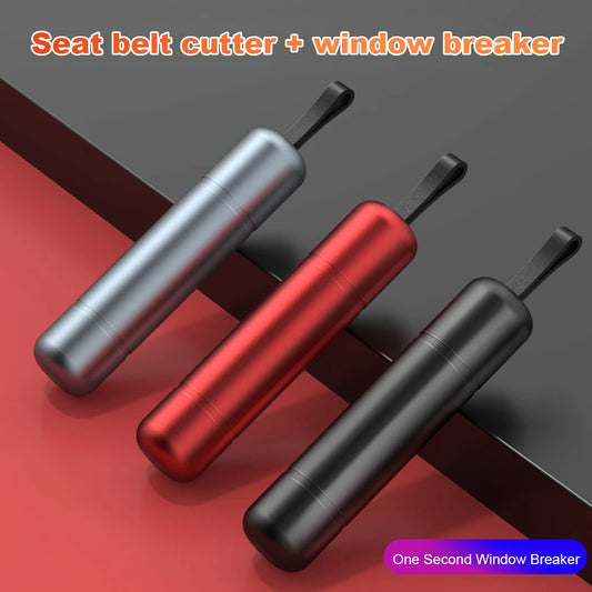 Car safety tool with window breaker & seatbelt cutter