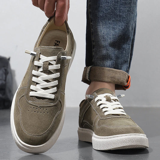 Men’s Real Leather Sneakers with Thick White Sole – 2025 Design